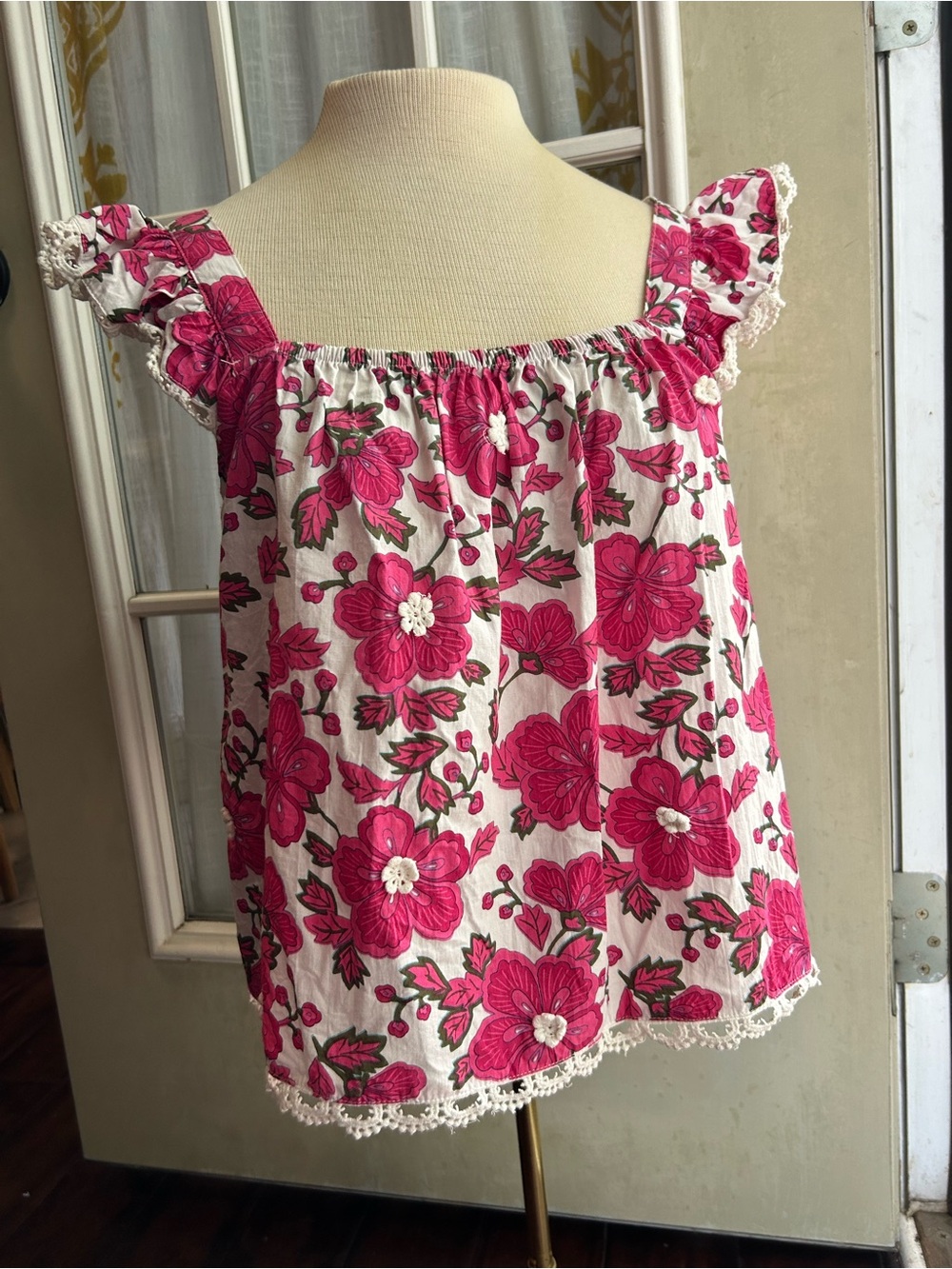 Jennifer & Grace - Pink & Green Floral Smocked Top